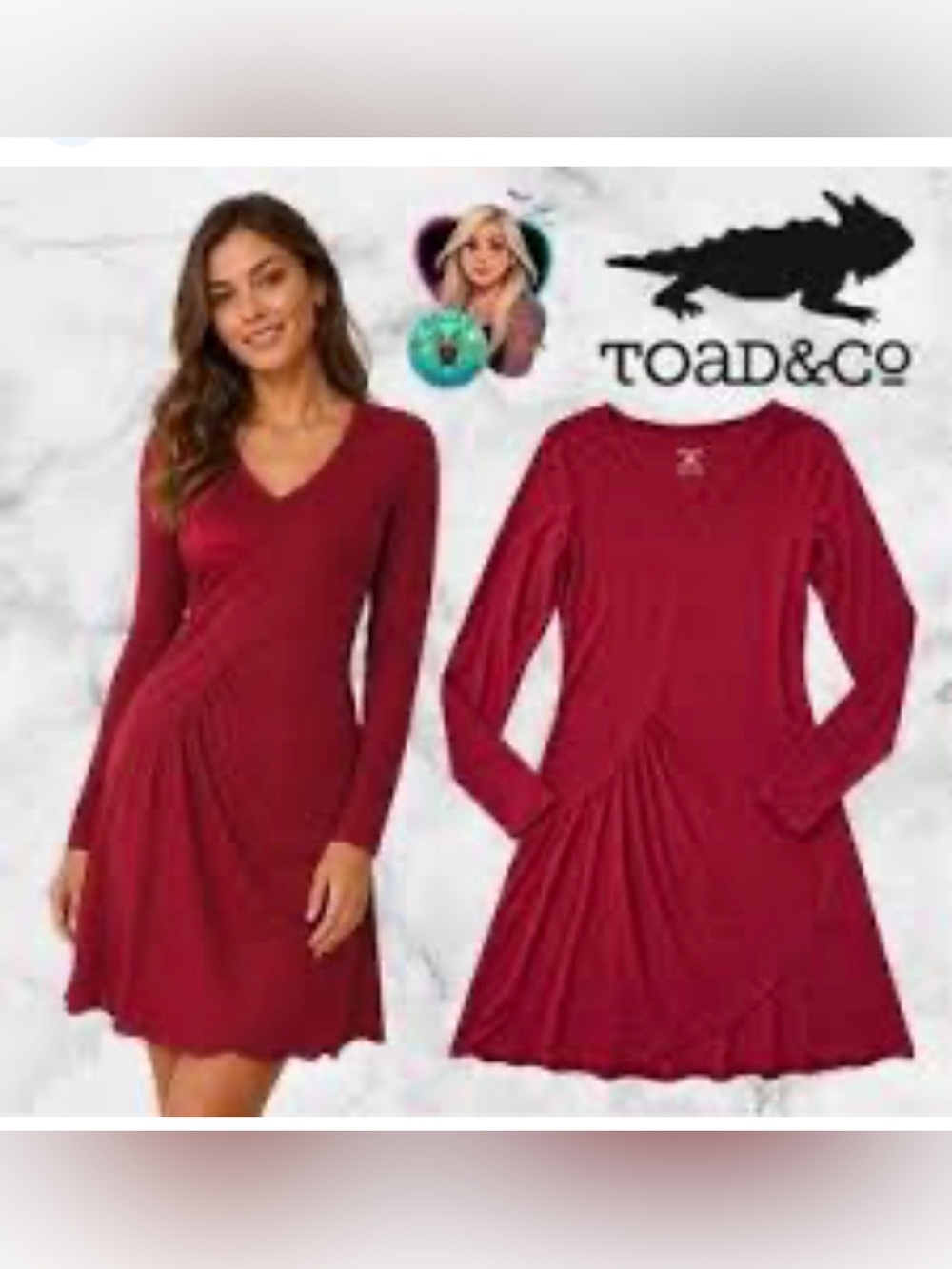 Toad&Co Women's Red asymmetrical neck Long Sleeve Dress